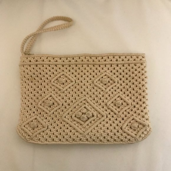 Handbags - Vintage Cream Macrame Wristlet Purse